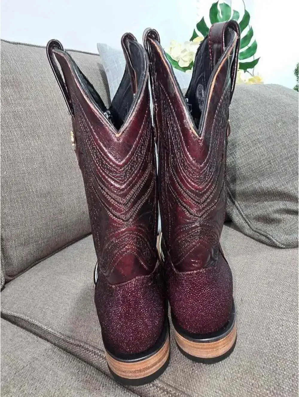 Texas Country Stingray Boots Squeare Toe Color: Burgundy Model: Mantarraya H-501
